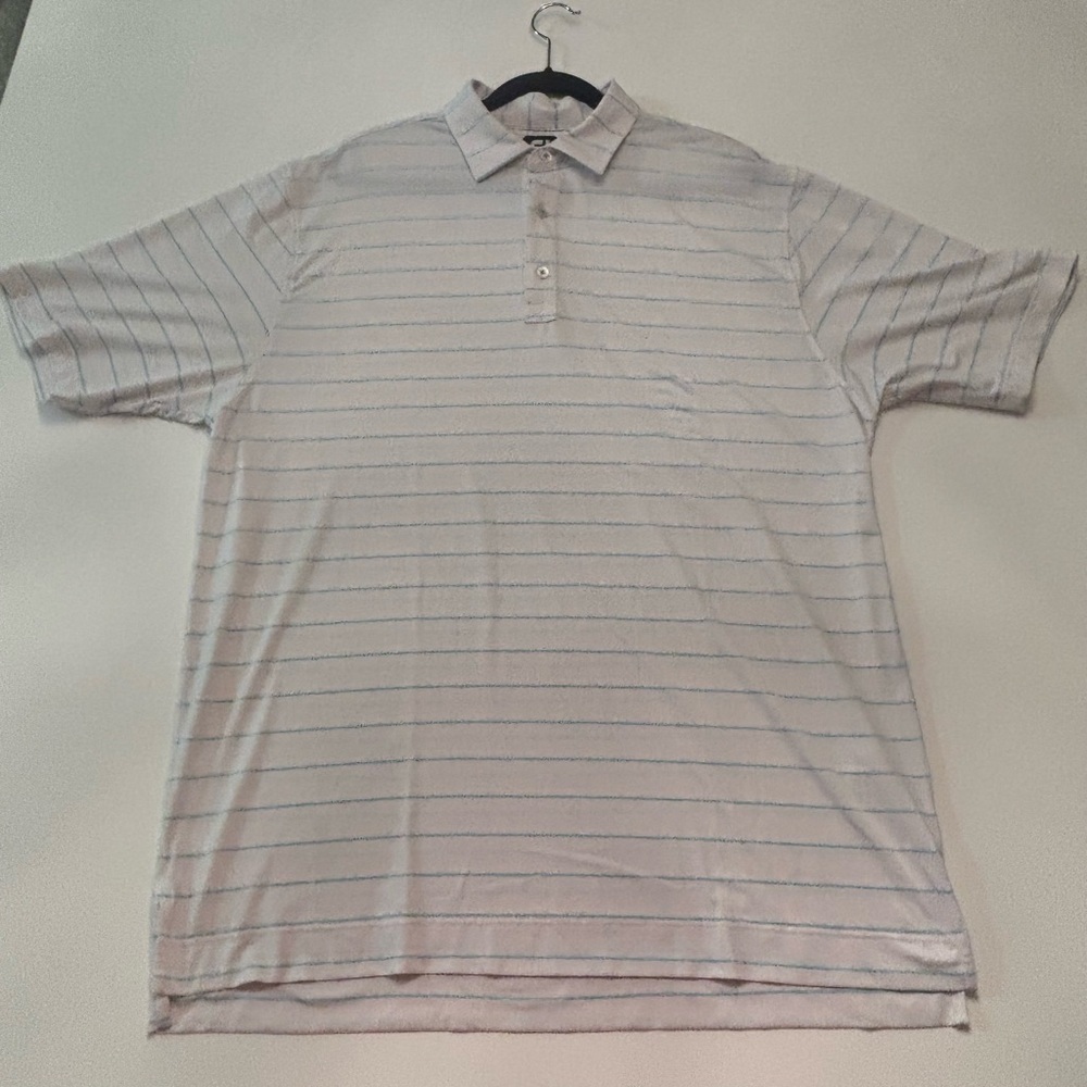 FootJoy Golf Polo Shirt Men’s XL White Blue Striped Performance Stretch